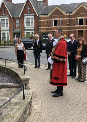 The Mayor and Mayoress laid a wreath at the War Memorial on Eastgate