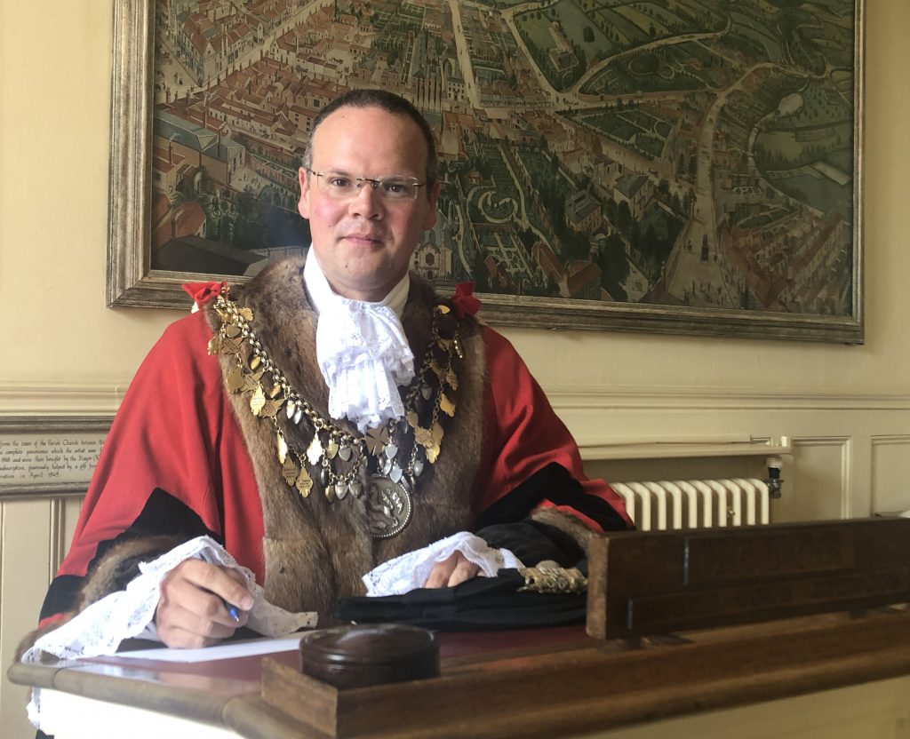 The Mayor of Louth 2020-21 Councillor Darren Hobson wearing the Robes